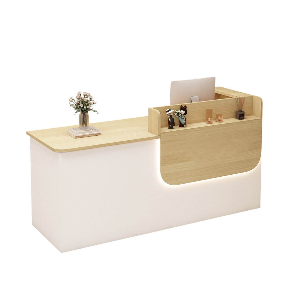 Premium Reception Counter with Display Shelves and LED Lighting for Retail & Office