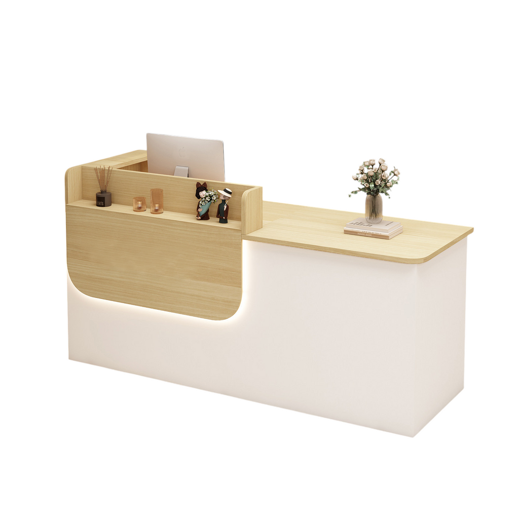 Premium Reception Counter with Display Shelves and LED Lighting for Retail & Office