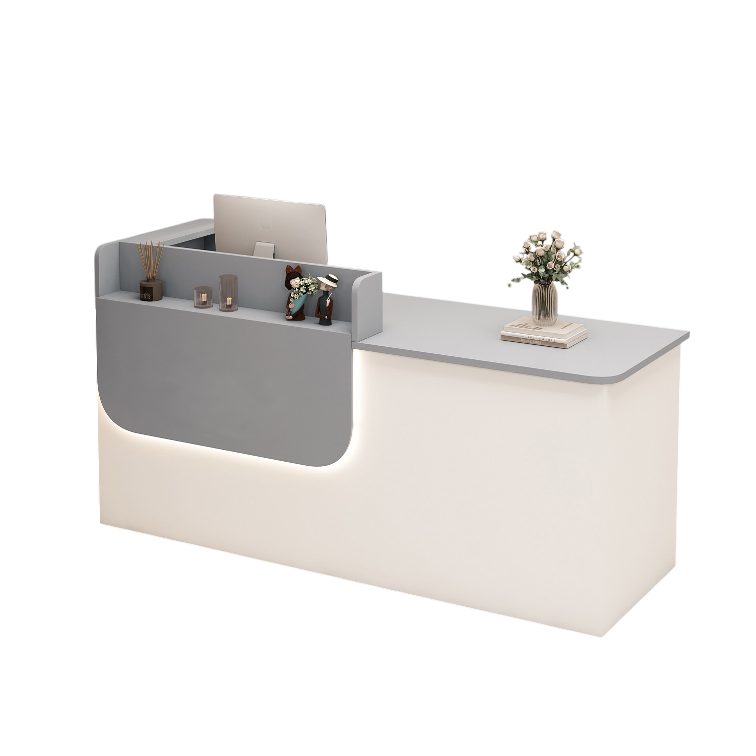 Premium Reception Counter with Display Shelves and LED Lighting for Retail & Office