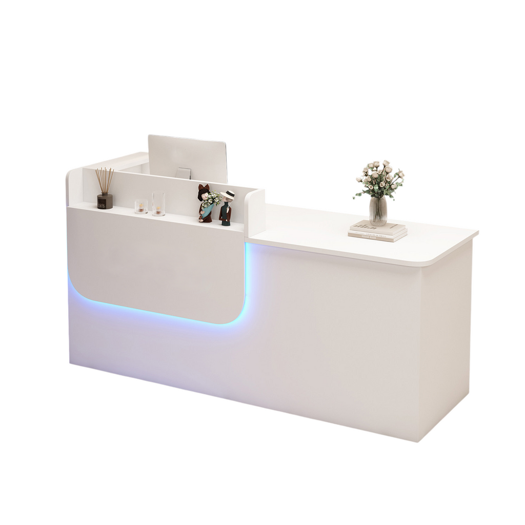Premium Reception Counter with Display Shelves and LED Lighting for Retail & Office