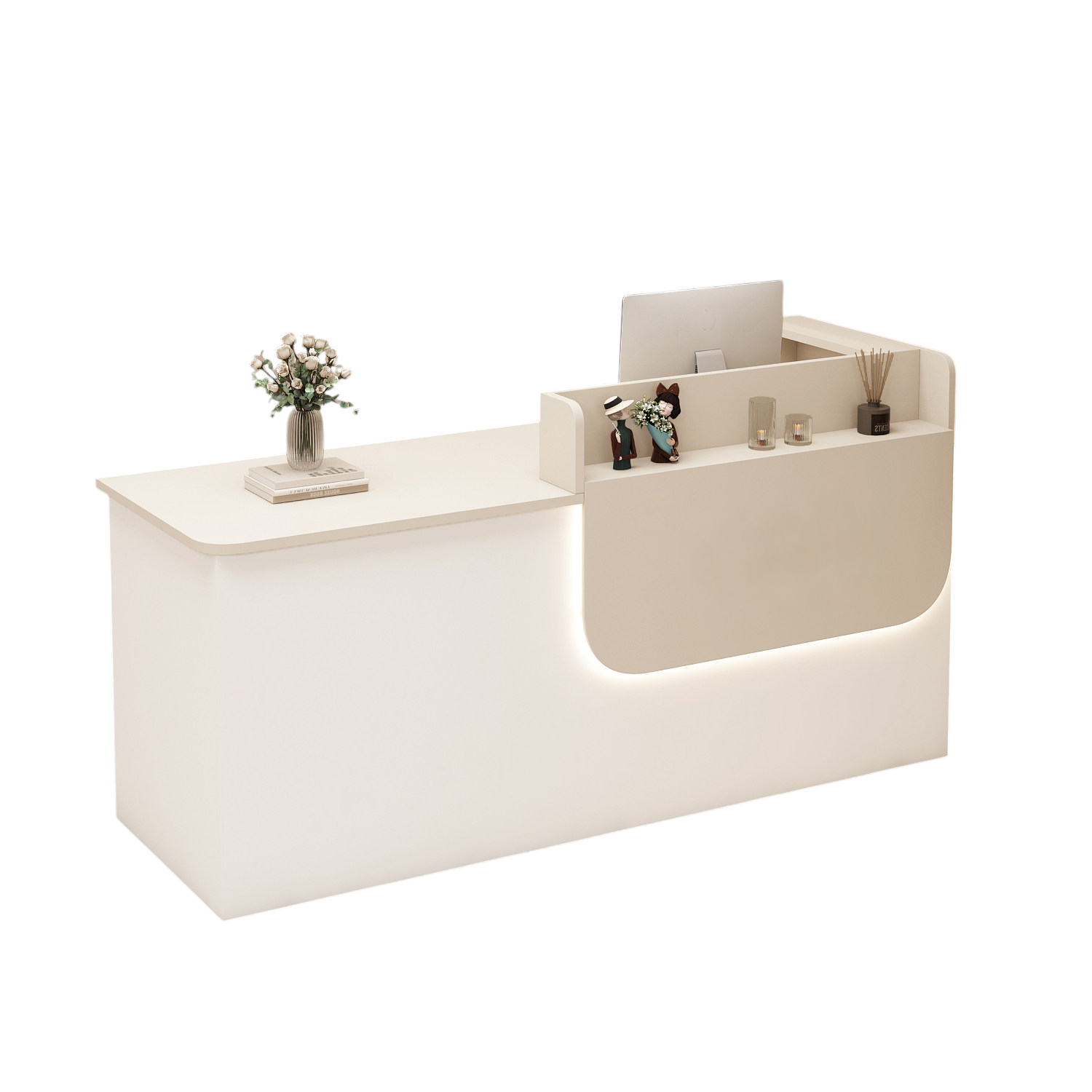 Premium Reception Counter with Display Shelves and LED Lighting for Retail & Office
