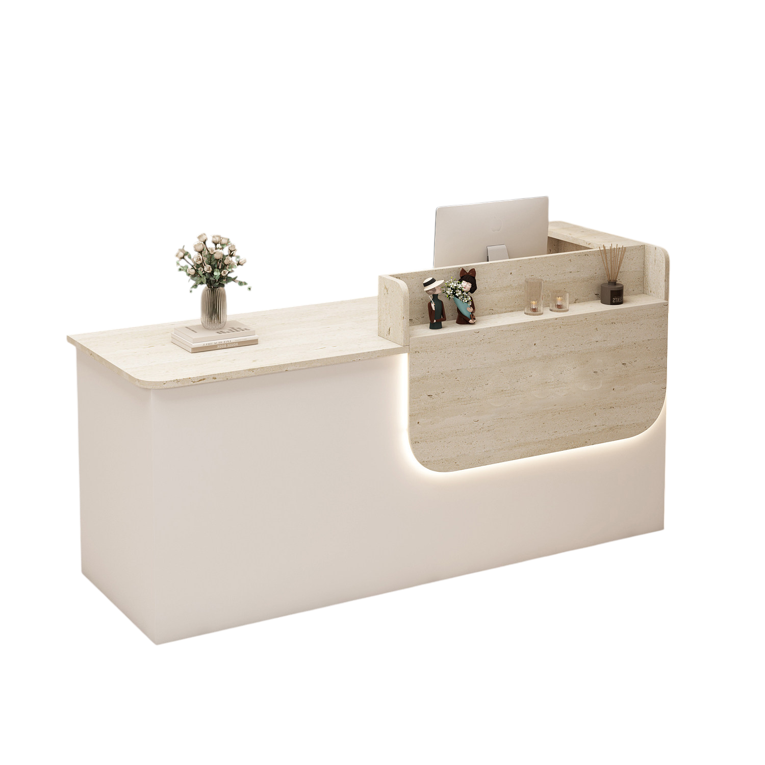 Premium Reception Counter with Display Shelves and LED Lighting for Retail & Office