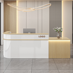 Modern L-Shaped Slatted Reception Desk with Lacquer Finish for Salon & Retail | ArvionFurn
