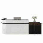 Modern L-Shaped Slatted Reception Desk with Lacquer Finish for Salon & Retail | ArvionFurn