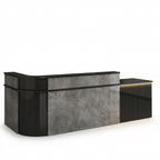 Modern L-Shaped Slatted Reception Desk with Lacquer Finish for Salon & Retail | ArvionFurn