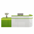 Modern L-Shaped Slatted Reception Desk with Lacquer Finish for Salon & Retail | ArvionFurn