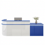 Modern L-Shaped Slatted Reception Desk with Lacquer Finish for Salon & Retail | ArvionFurn
