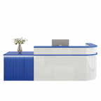 Modern L-Shaped Slatted Reception Desk with Lacquer Finish for Salon & Retail | ArvionFurn