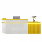 Modern L-Shaped Slatted Reception Desk with Lacquer Finish for Salon & Retail | ArvionFurn