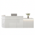 Modern L-Shaped Slatted Reception Desk with Lacquer Finish for Salon & Retail | ArvionFurn