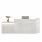 Modern L-Shaped Slatted Reception Desk with Lacquer Finish for Salon & Retail | ArvionFurn