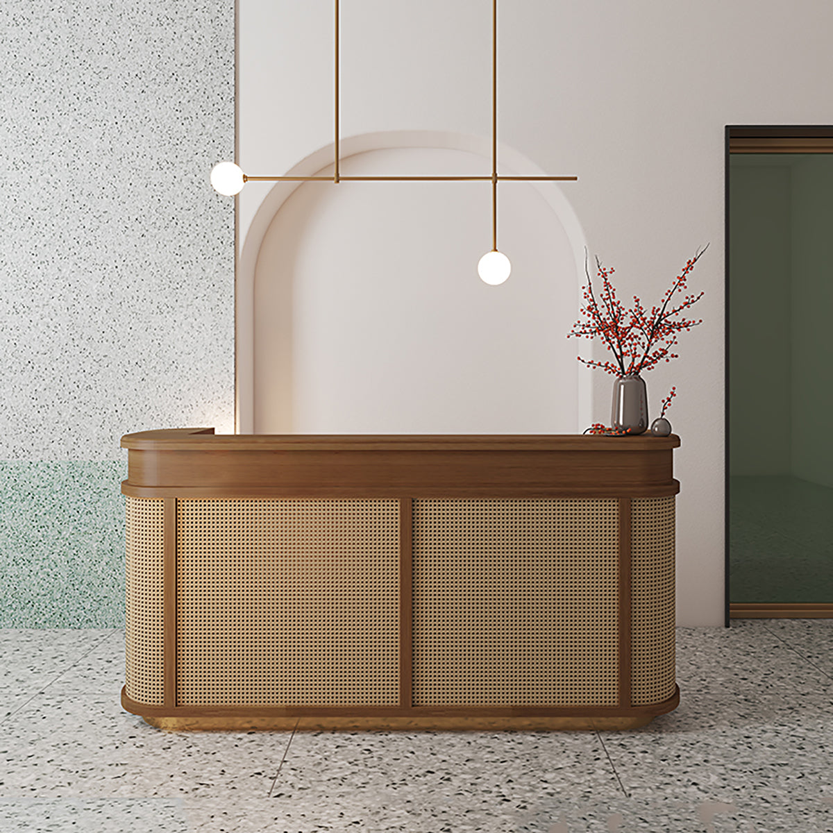 Natural Woven Reception Desk Counter for Boutique, Salon and Retail Store | ArvionFurn