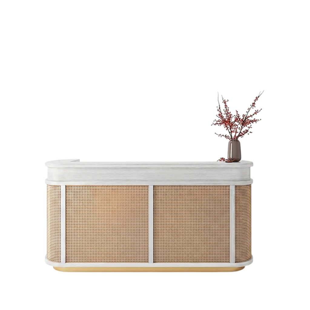 Natural Woven Reception Desk Counter for Boutique, Salon and Retail Store | ArvionFurn