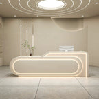 Minimalist Curved Reception Desk with LED Ambient Lighting, Beige, White & Gray Options | ArvionFurn