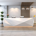 Large White Lacquer Reception Desk, 160–600cm, Modern Front Desk with Optional Storage Cabinet | ArvionFurn