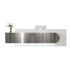 ArvionFurn Stainless Steel Reception Counter with Work & Storage Space, 120–400cm, Custom Logo