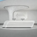 Large Reception Desk with LED Ambient Lighting, Lacquer & Stainless Steel Finish, 100–500cm | ArvionFurn