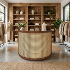 Rattan Curved Reception Desk with Lock Storage 100–260cm