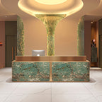 Marble-Look Stainless Steel Reception Desk with Drawers & Storage, 120–500cm | ArvionFurn