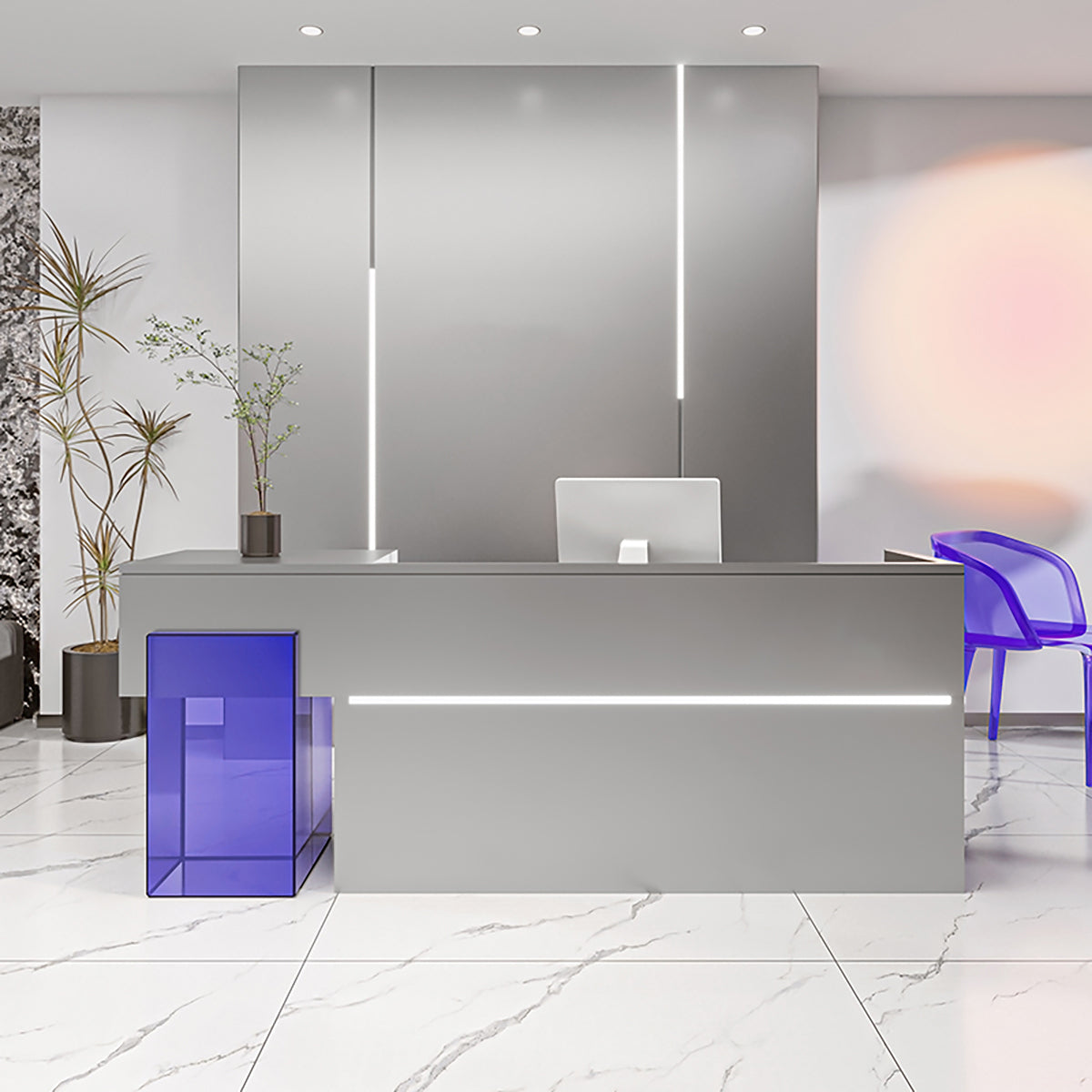 ArvionFurn Modern Stainless Steel Reception Counter with Acrylic & MDF, 150–400cm, Custom Logo
