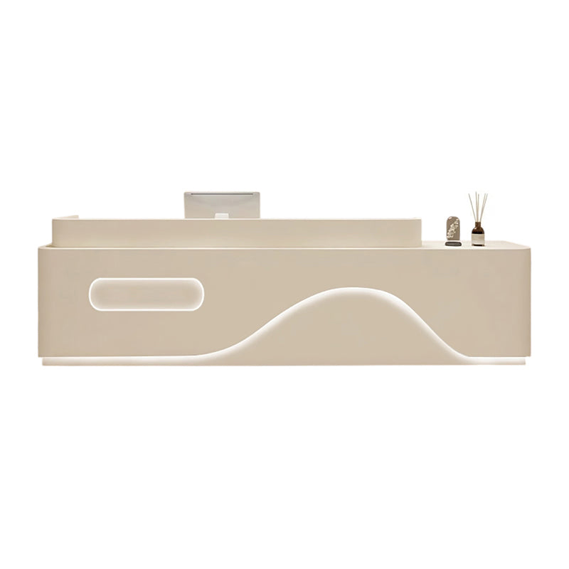 ArvionFurn Curved Lacquer Reception Desk for Salons, Hotels & Offices, 120–520cm, Custom Logo