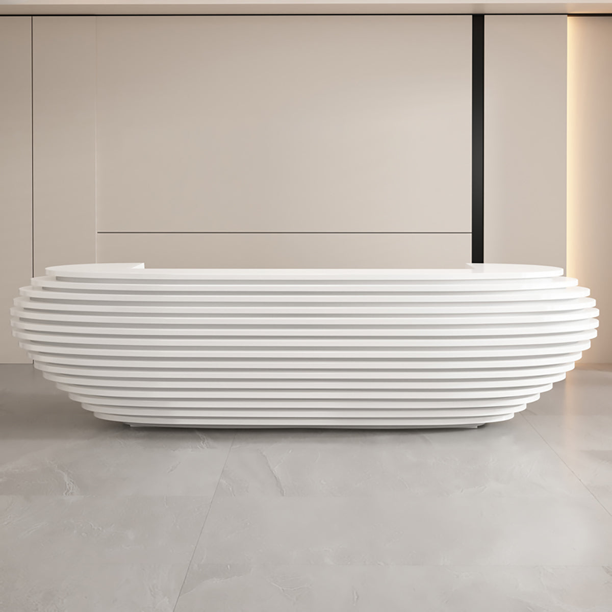 ArvionFurn Large White Lacquer Reception Desk with Multifunctional Storage for Hotels & Offices
