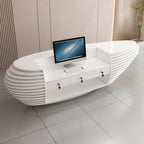 ArvionFurn Large White Lacquer Reception Desk with Multifunctional Storage for Hotels & Offices
