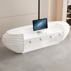 ArvionFurn Large White Lacquer Reception Desk with Multifunctional Storage for Hotels & Offices