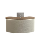 ArvionFurn Curved Reception Counter with Stone-Look Finish, LED Lighting & Wood-Grain Top, 120–400cm
