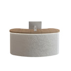 ArvionFurn Curved Reception Counter with Stone-Look Finish, LED Lighting & Wood-Grain Top, 120–400cm