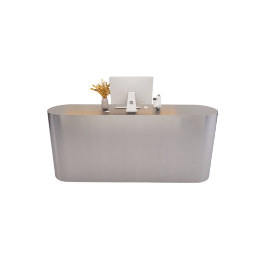 Stainless Steel Curved Reception Desk 80–240cm with Storage