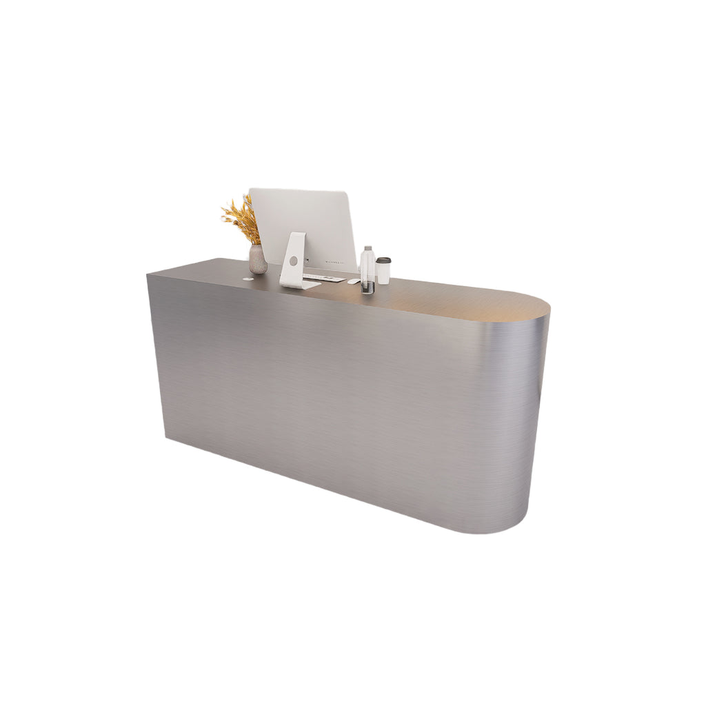 Stainless Steel Curved Reception Desk 80–240cm with Storage
