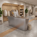 Stainless Steel Curved Reception Desk 80–240cm with Storage