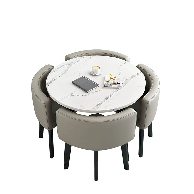 ArvionFurn Reception Table & 4 Chairs Set, Modern Round Meeting Table & Seating for Offices
