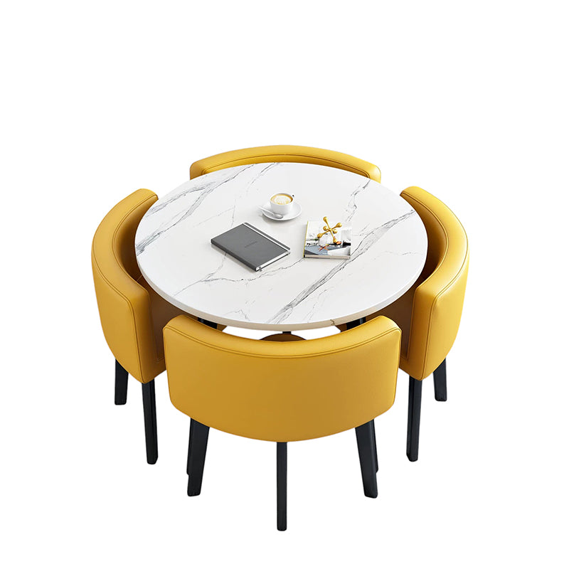 ArvionFurn Reception Table & 4 Chairs Set, Modern Round Meeting Table & Seating for Offices