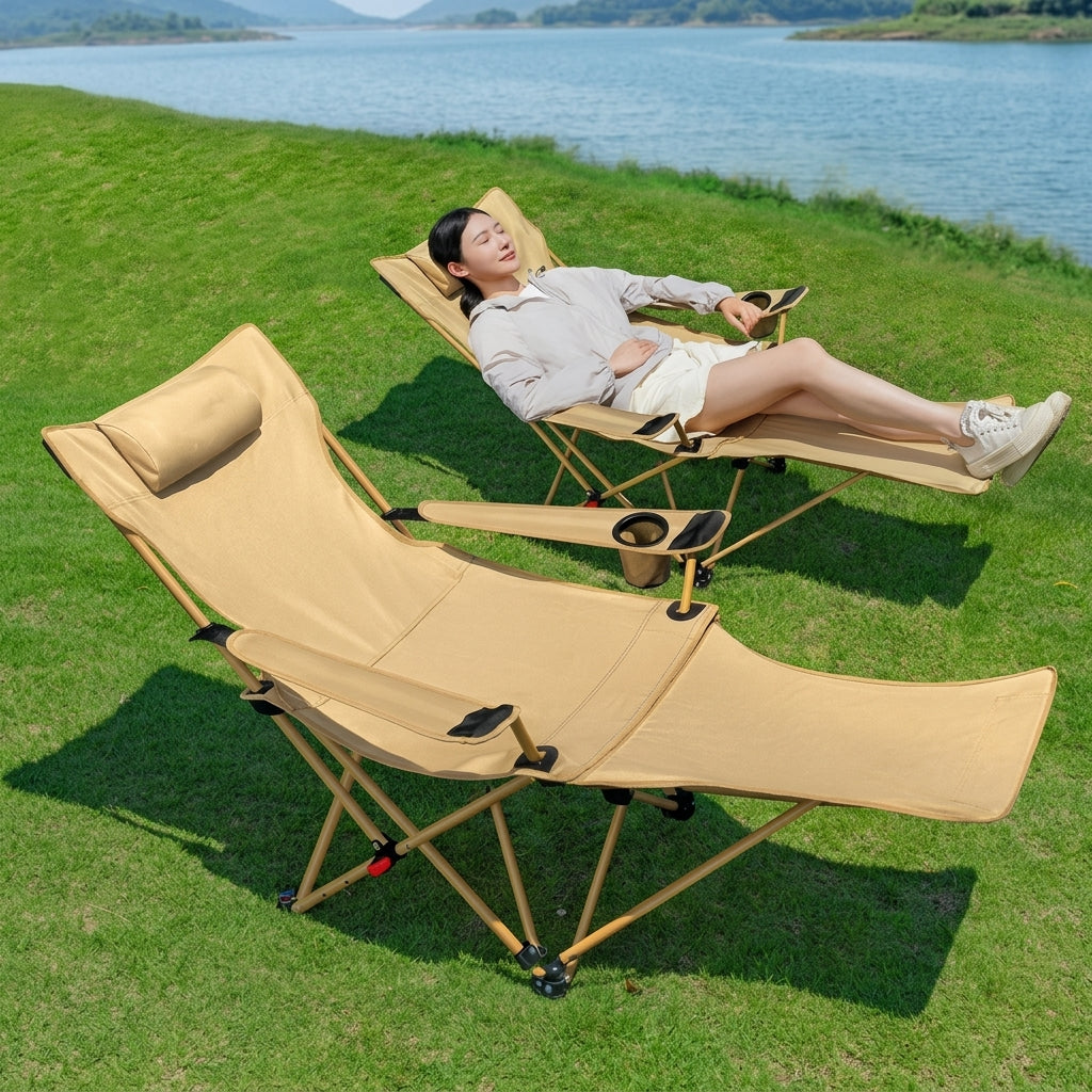 ArvionFurn Adjustable Folding Lounge Chair with Footrest for Camping, Fishing & Beach