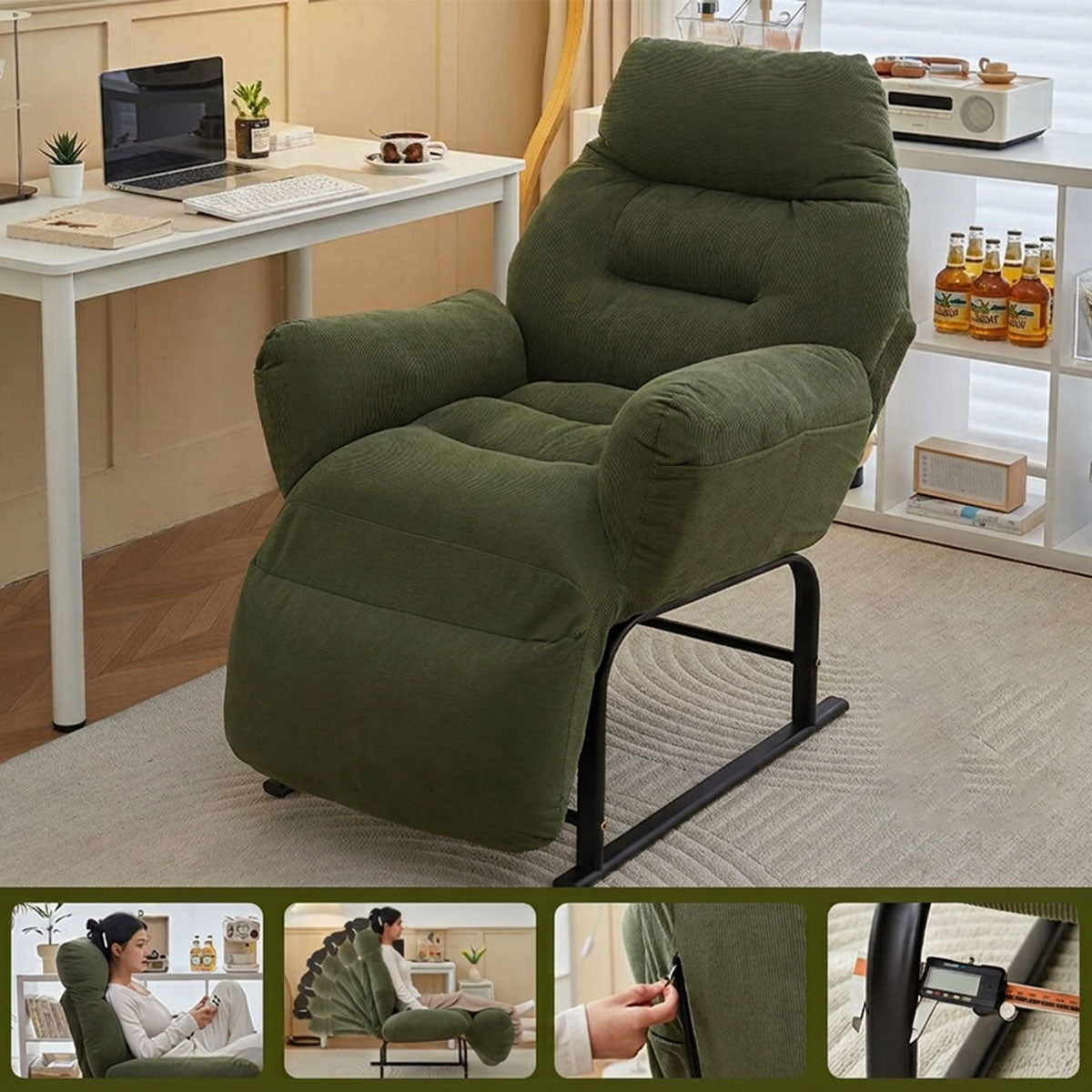 ArvionFurn Lazy Sofa Chair with Casters, Soft Plush Fabric and High Resilience Foam Support