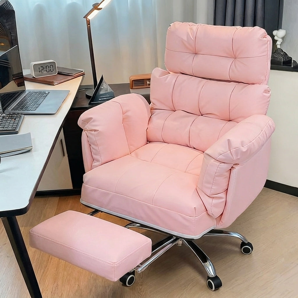 Ergonomic Reclining Office Chair with Footrest, 360° Swivel and Cat Scratch Resistant Leather