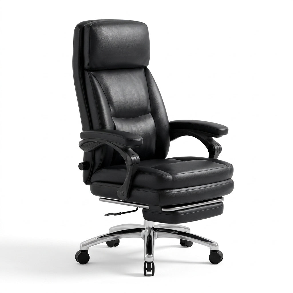 Ergonomic Reclining Office Chair with Adjustable Headrest Leather
