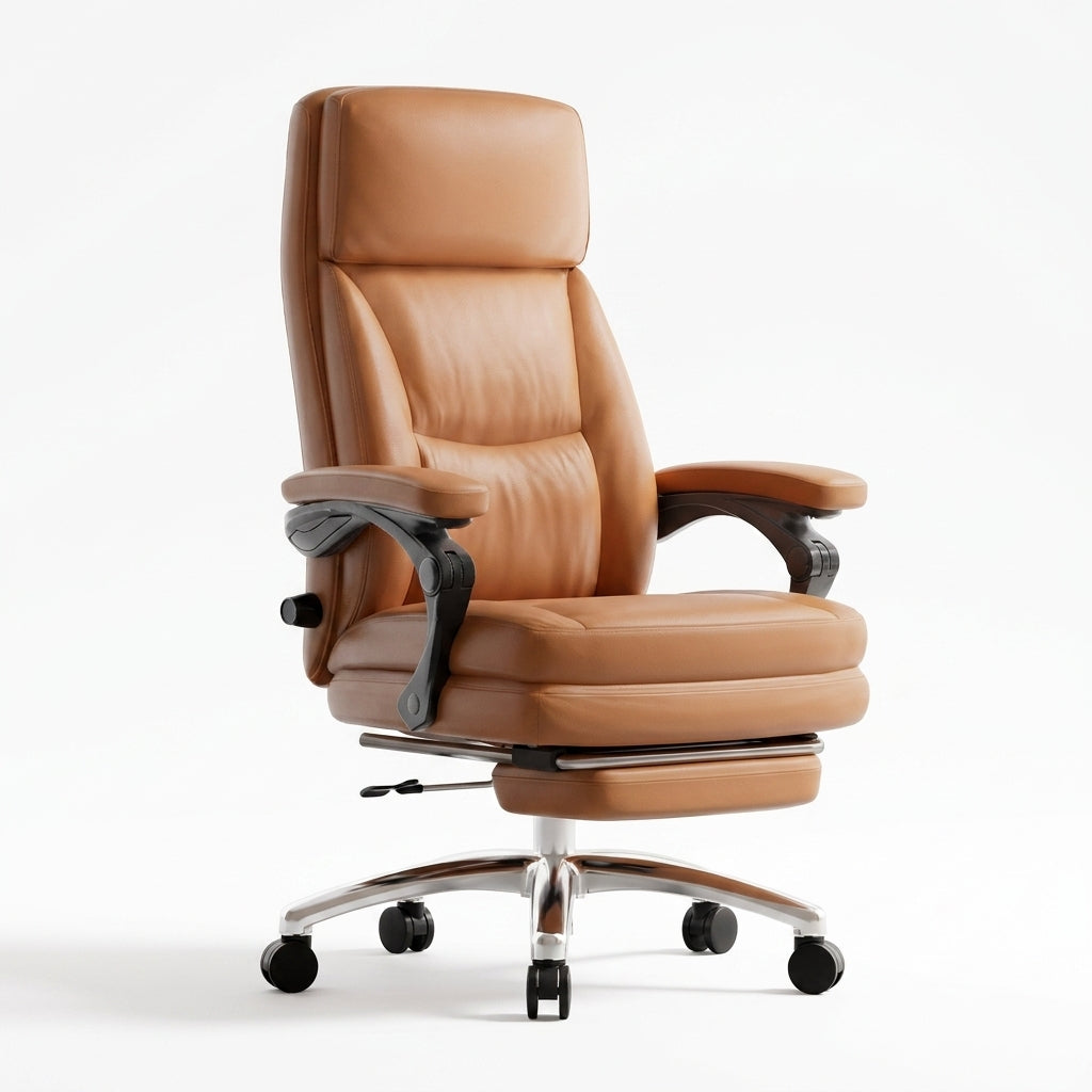 Ergonomic Reclining Office Chair with Adjustable Headrest Leather