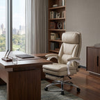 Ergonomic Reclining Office Chair with Adjustable Headrest Leather