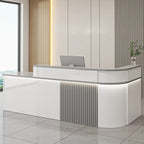 ArvionFurn L-Shaped Lacquer Reception Counter with LED Lighting, 120–420cm, Custom Logo