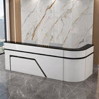 ArvionFurn L-Shaped Lacquer Reception Desk with LED Lighting, Lockable Drawers & Large Storage, 120–420cm