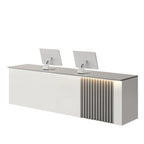 ArvionFurn Slatted Lacquer Reception Counter with LED Ambient Lighting, 120–520cm, Custom Logo
