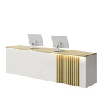 ArvionFurn Slatted Lacquer Reception Counter with LED Ambient Lighting, 120–520cm, Custom Logo
