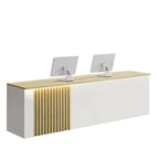 ArvionFurn Slatted Lacquer Reception Counter with LED Ambient Lighting, 120–520cm, Custom Logo