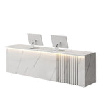 ArvionFurn Slatted Lacquer Reception Counter with LED Ambient Lighting, 120–520cm, Custom Logo