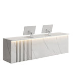 ArvionFurn Slatted Lacquer Reception Counter with LED Ambient Lighting, 120–520cm, Custom Logo