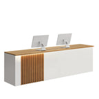 ArvionFurn Slatted Lacquer Reception Counter with LED Ambient Lighting, 120–520cm, Custom Logo